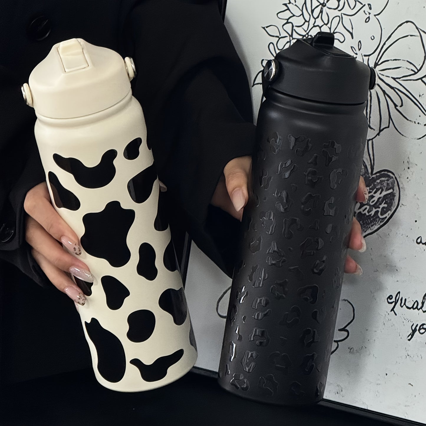 1pc Stylish Travel Flask 800ml Insulated Stainless Steel Travel Flask - 1pc Cow & Leopard Print, Durable & Reusable, Minimalist Design for Office, Outdoor Adventures, Hiking, Picnics, Parties | Perfect Gift for Family & Friends | Stylish & Durable