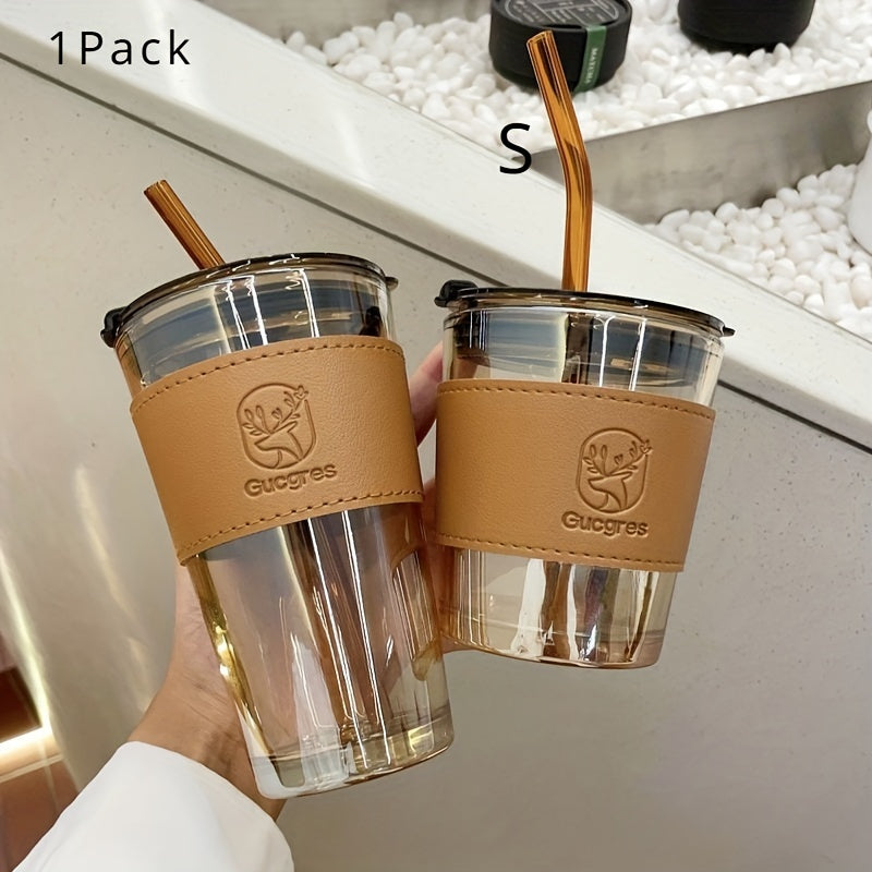 Ins Style Glass Cup with High Capacity and Straw, Perfect for Coffee and Milk Tea