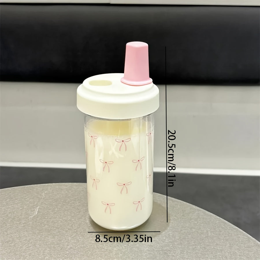 Bow Pattern BPA-Free Polycarbonate Water Bottle with Straw, 500ml\u002F16.9oz - Reusable