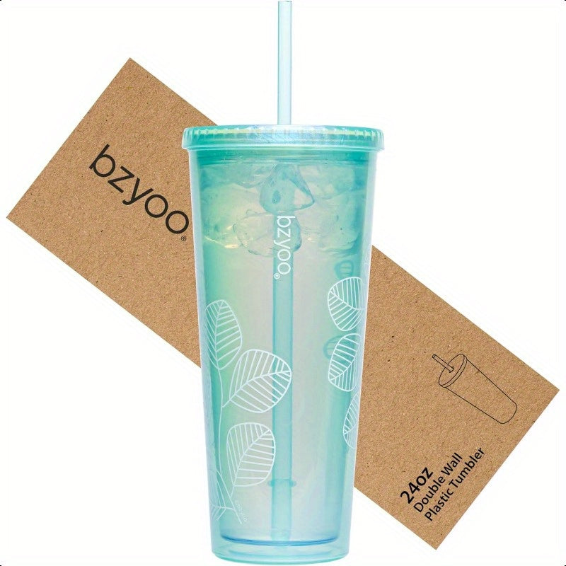 SIP 24oz 710ml Double Wall Plastic Tumbler with Lid and Straw Cold Drink Travel Mug Reusable Ice Coffee Tea Cup Perfect for Office Poolside Parties Gifts Color: Pearl Green
