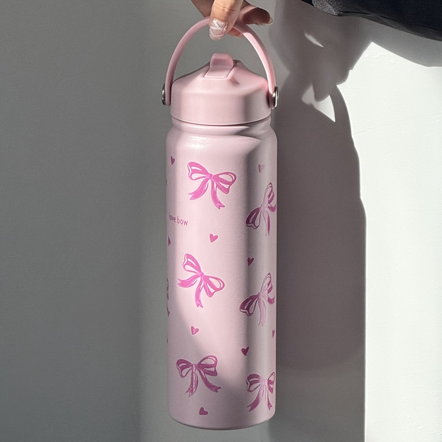 HILAKE Large 800ml\u002F27oz Stainless Steel Insulated Water Bottle & Coffee Cup - Thermal Flask with Elegant Pastel Pink Bow Design