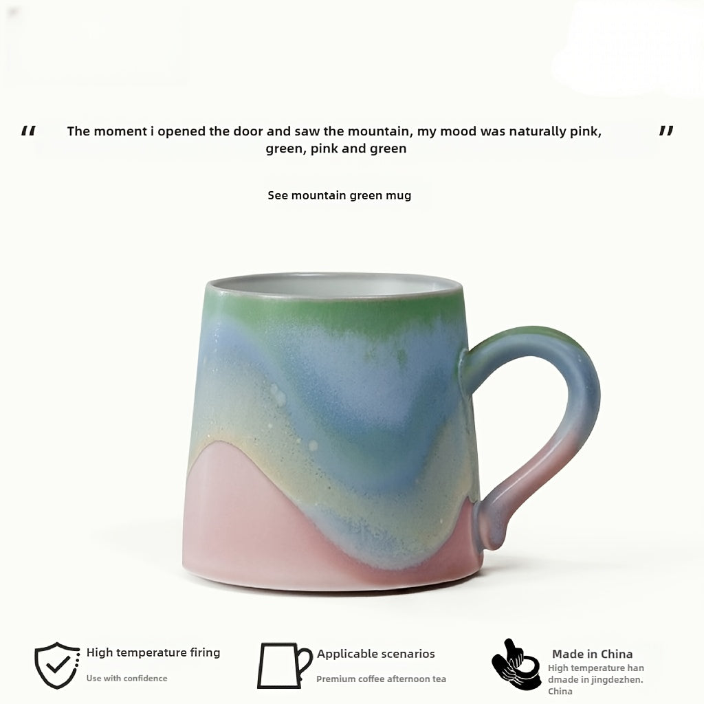 GERAMY Handmade Ceramic Coffee Mug - Reusable,, Machine Washable - Multipurpose Mountain Green Design - Ideal Gift for Office, Birthday, Valentine'S Day