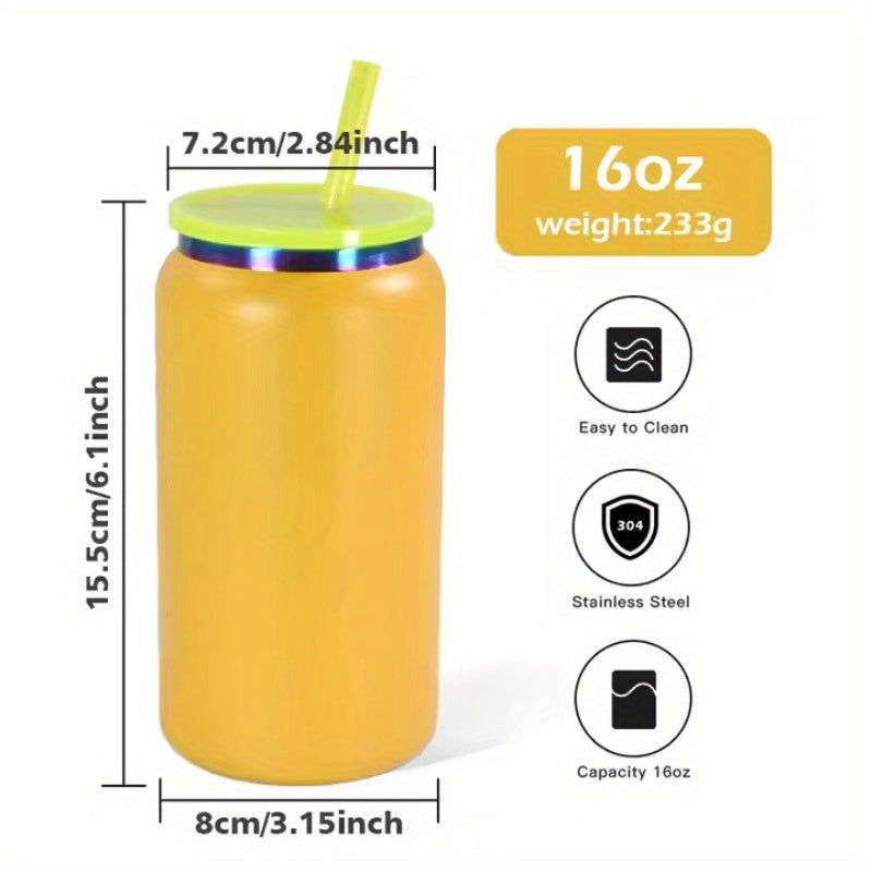 Halloween 25pcs Rainbow Plated Thermal Cup With Lid And Straw, 16oz Laser Engraving Stainless Steel Cup, Drink Cans, Iced Coffee Cup, Smoothie Cup, Vacuum Insulated Stainless Steel 16oz Rainbow Tumbler, Festive Gifts.(Matte Texture)