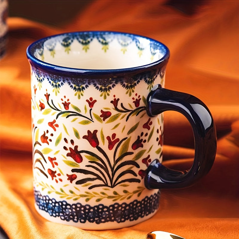A Set of Gift Hand Painted Vintage Style Flower Pattern Ceramic Coffee Mug, 14oz Mug, Water Cup, Milk Mug, Ceramic Tea Cups with Unique Design for Hot or Cold Drinks