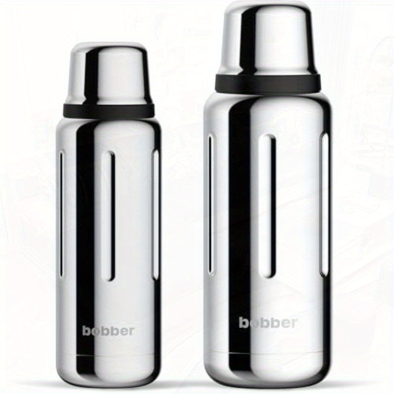 Set of 34 Oz And 16 Oz Classic Stainless Steel Vacuum Insulated Thermo Flasks with Cup Lid in a Glossy Finish
