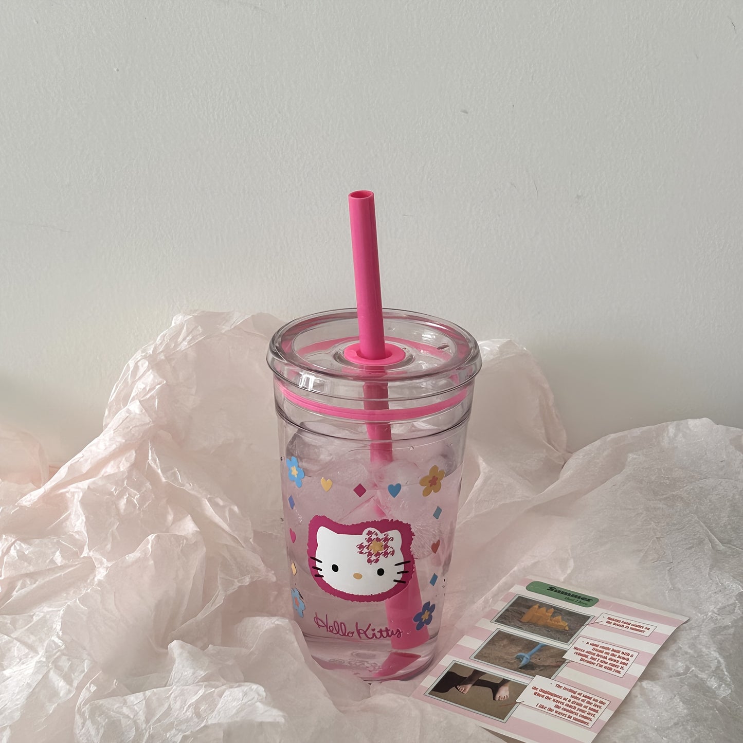 1pc Sanrio Hello Kitty 450ml Durable PC Plastic Water Bottle with Straw - Portable Reusable Cute Pink Design for Summer