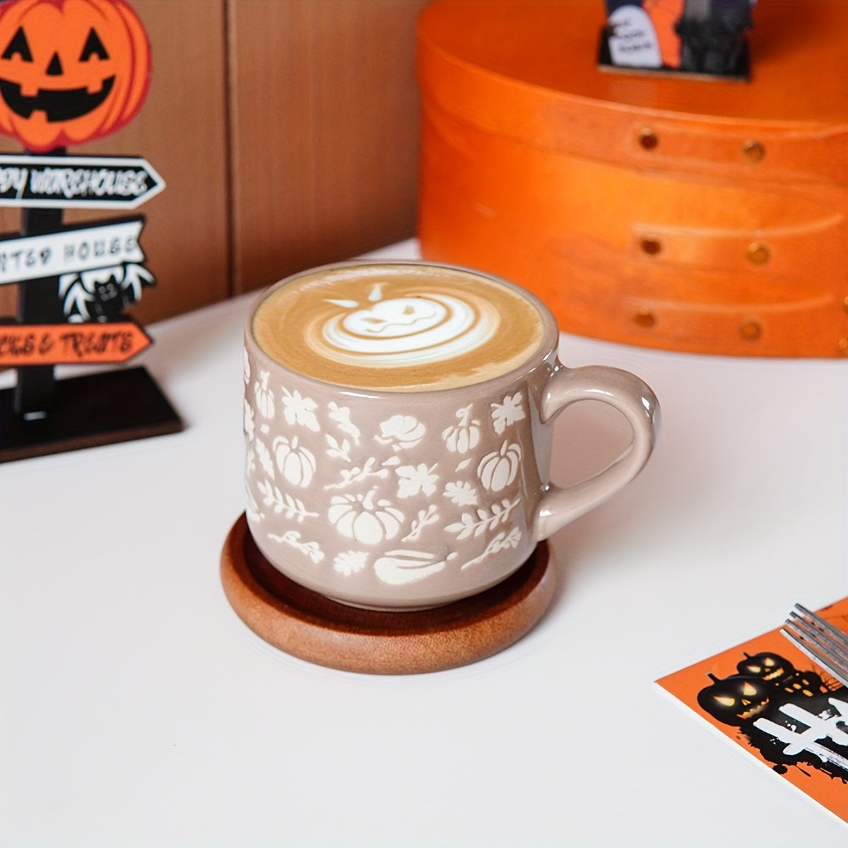 1pc Halloween Pumpkin Coffee Mug, Autumn Harvest Frosted Pumpkin Small Mug, Small Capacity Coffee Cup