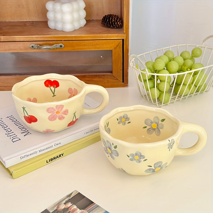 4pcs 250ml Ceramic Mug, Flower Pattern Ceramic Coffee Cup, Suitable for Home, Office