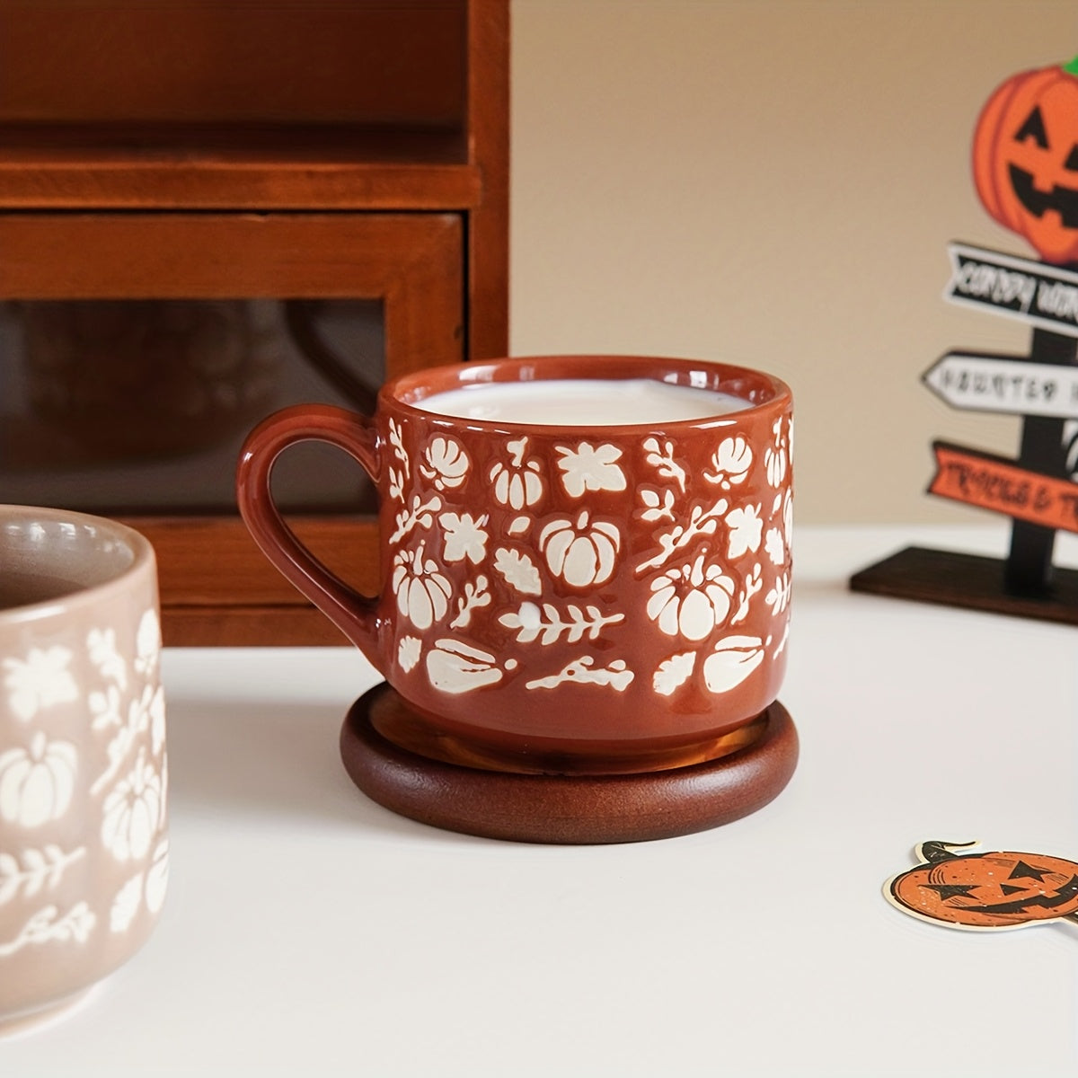 1pc Halloween Pumpkin Coffee Mug, Autumn Harvest Frosted Pumpkin Small Mug, Small Capacity Coffee Cup