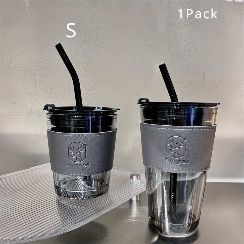Ins Style Glass Cup with High Capacity and Straw, Perfect for Coffee and Milk Tea