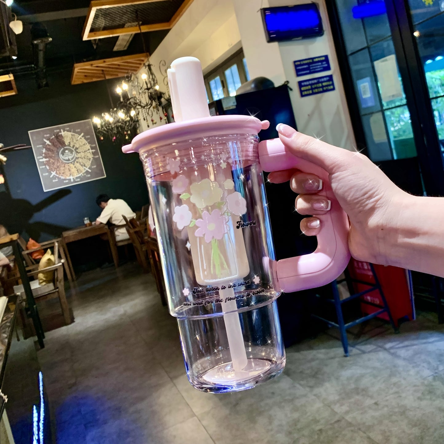 1000ml Large-Capacity Stylish Water Bottle with Straw, Portable Tea Separation Brewing Cup