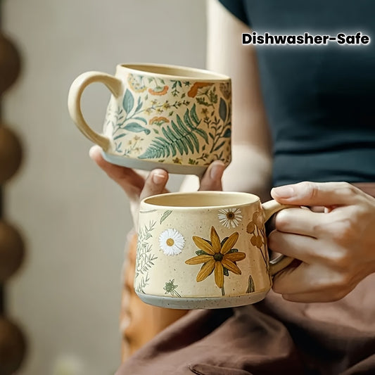 2 Ceramic Coffee Cups 2 Vintage Floral Ceramic Coffee Cups | 12.5 Ounces, Heat Preservation And Reusable, Dishwasher-Safe Multi-Purpose Tea Cups, Ideal Gifts for Friends