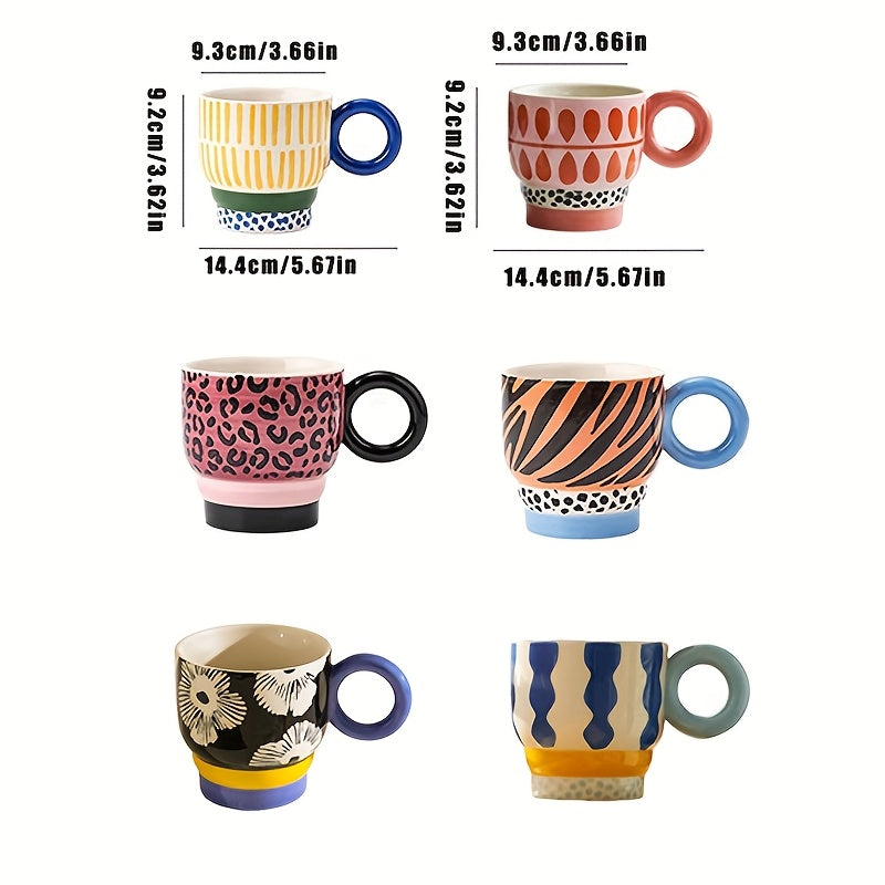 1pc Ceramic Hand-Painted Mug with Creative Ring Handle Design, Stylish Home Decor Cup for Tea