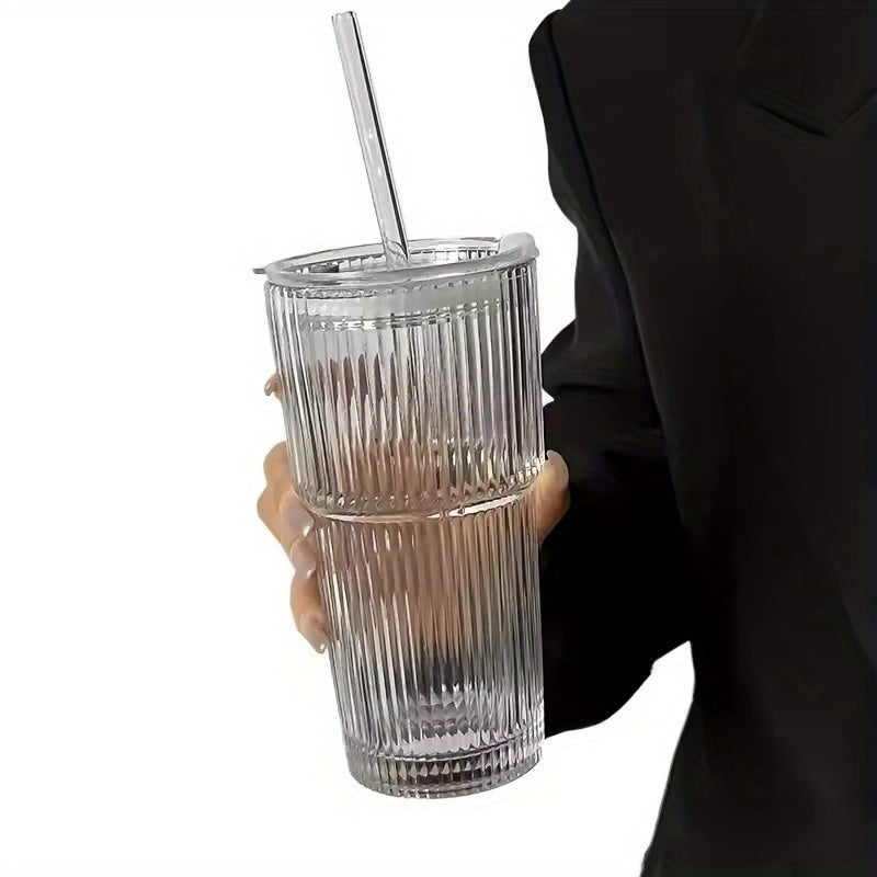 1 Set Elegant Clear Glass Coffee Cups with Straws & Lids - 13.53\u002F20.29oz Large Capacity