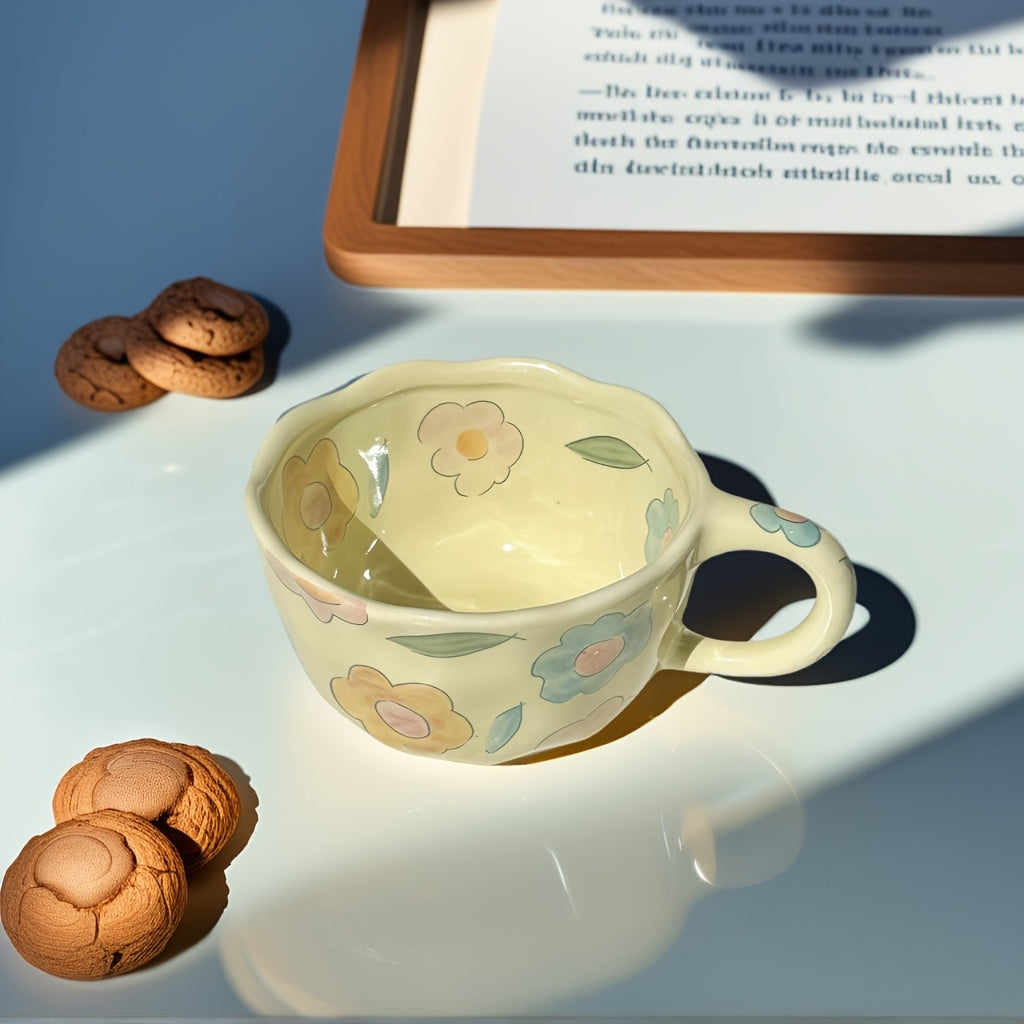 1pc Cute Fruit Ceramic Cup Floral Mug 8.5oz\u002F250ml Cream Color Ins Style Couple Cups with