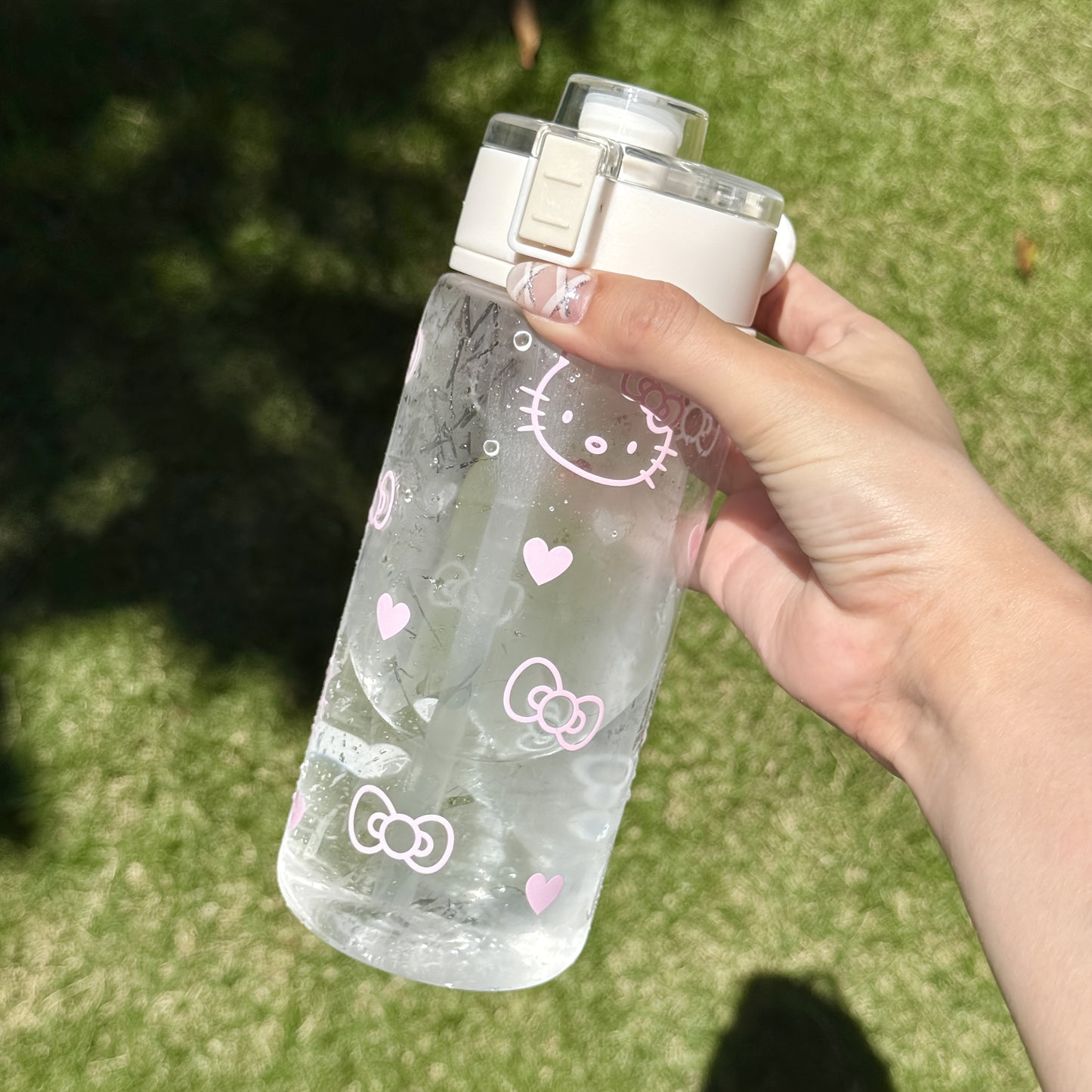 Hello Kitty Water Bottle Sanrio Hello Kitty Bow Print Plastic Water Bottle - 1pc