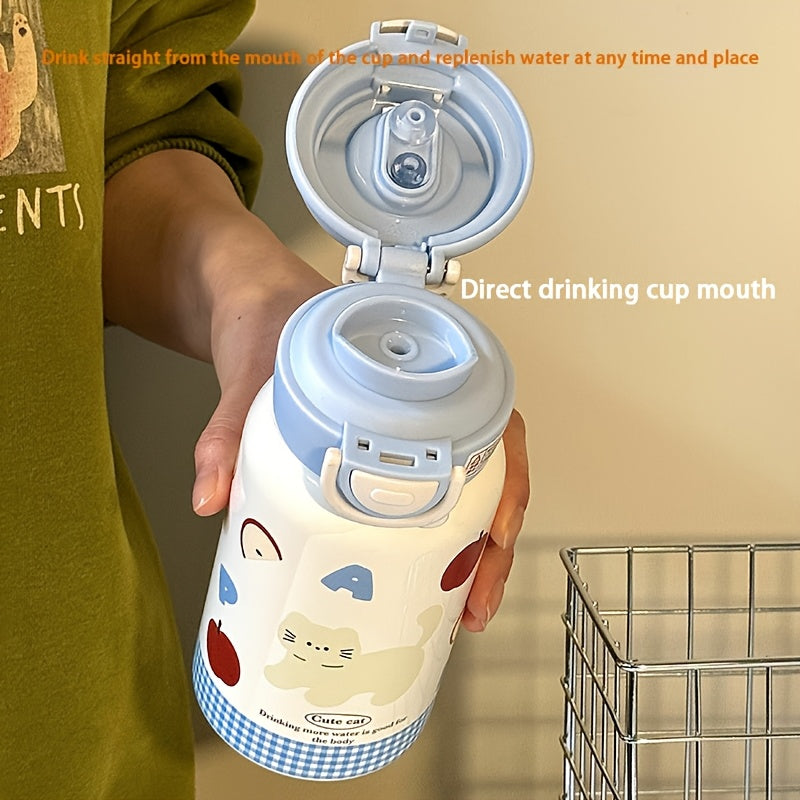 Vacuum Flask Cute Cartoon 316 Thermal Water Bottle Insulated Straw Cups Tumbler with Drinkware Blue Planet Apple Cat
