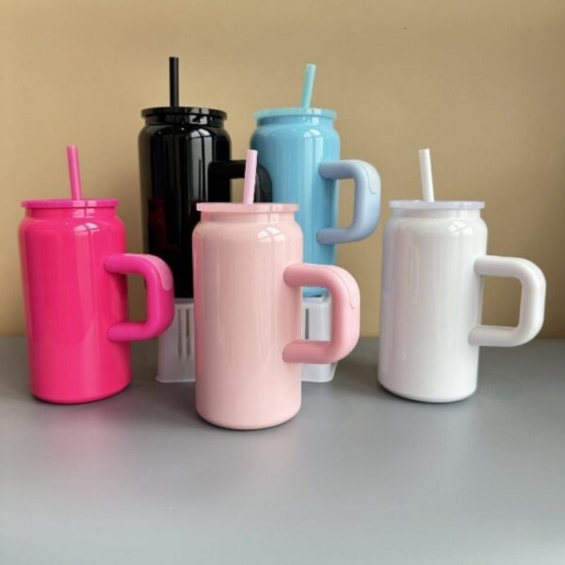 Halloween 25pcs USA Warehouse Wholesale Thermal Cup With Lid, Straw And Handle, 16oz Sublimable Stainless Steel Cup, Drink Cans, Iced Coffee Cup, Smoothie Cup, Unbreakable Vacuum Insulated Stainless Steel Rainbow Cup, Festive Gifts.