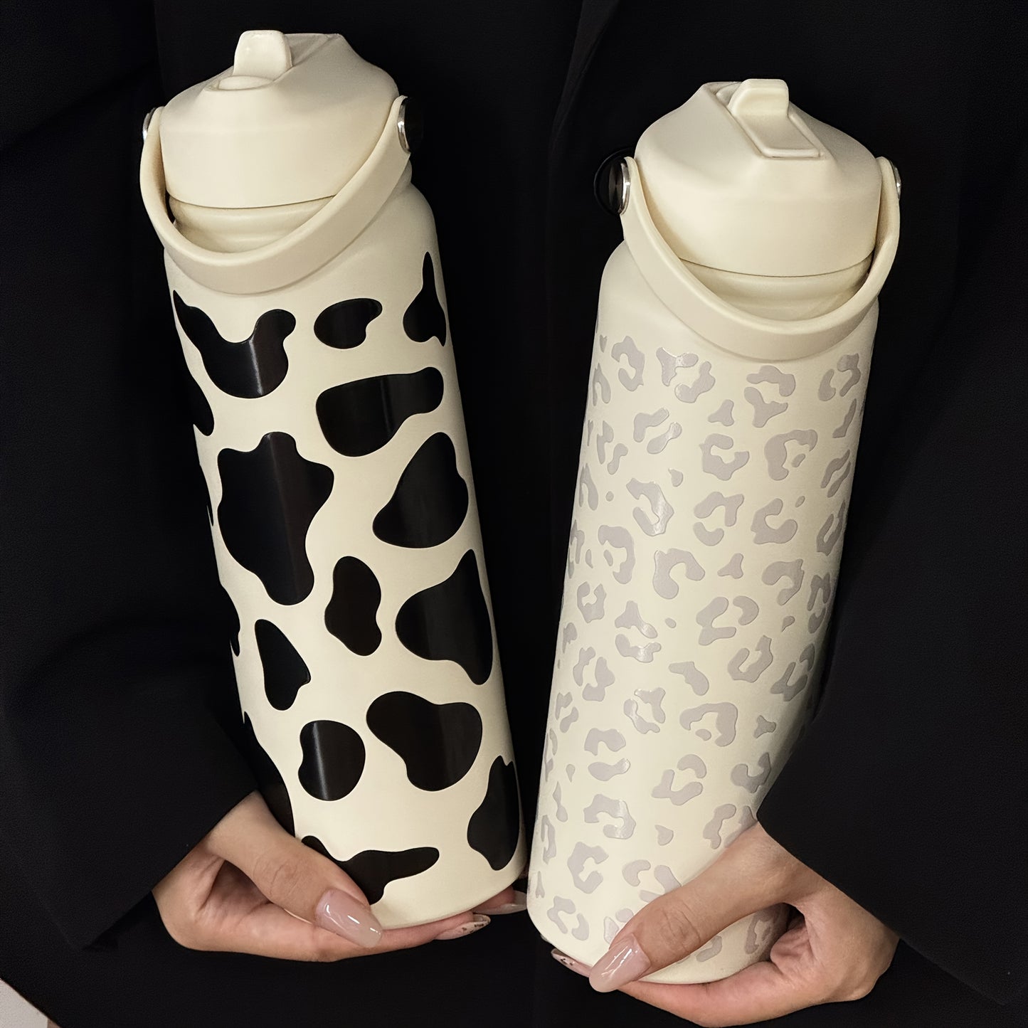 1pc Stylish Travel Flask 800ml Insulated Stainless Steel Travel Flask - 1pc Cow & Leopard Print, Durable & Reusable, Minimalist Design for Office, Outdoor Adventures, Hiking, Picnics, Parties | Perfect Gift for Family & Friends | Stylish & Durable