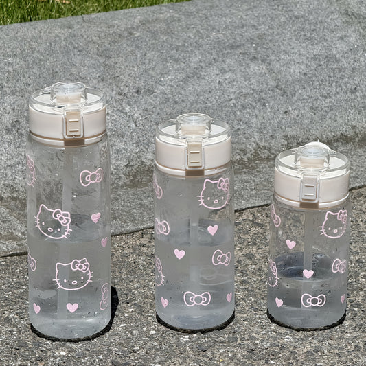 Hello Kitty Water Bottle Sanrio Hello Kitty Bow Print Plastic Water Bottle - 1pc