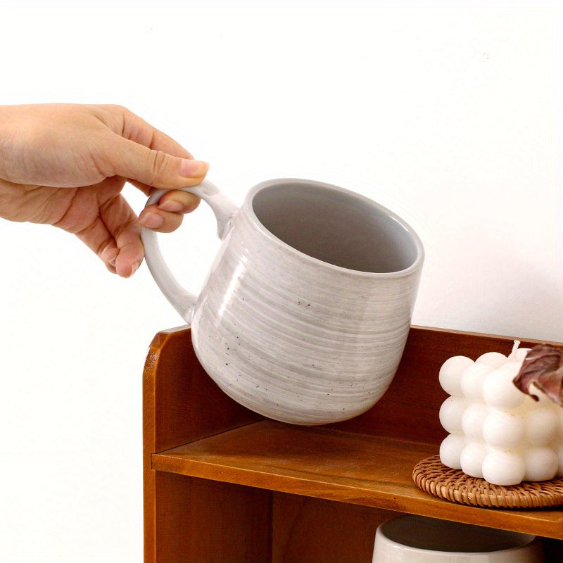 6pcs Hand-Painted Gray Ceramic Mug Sesame Dot Design Coffee Cup Milk Cup Water Cup Breakfast Oatmeal Cup, Holiday Gift 16.23oz\u002F380ml