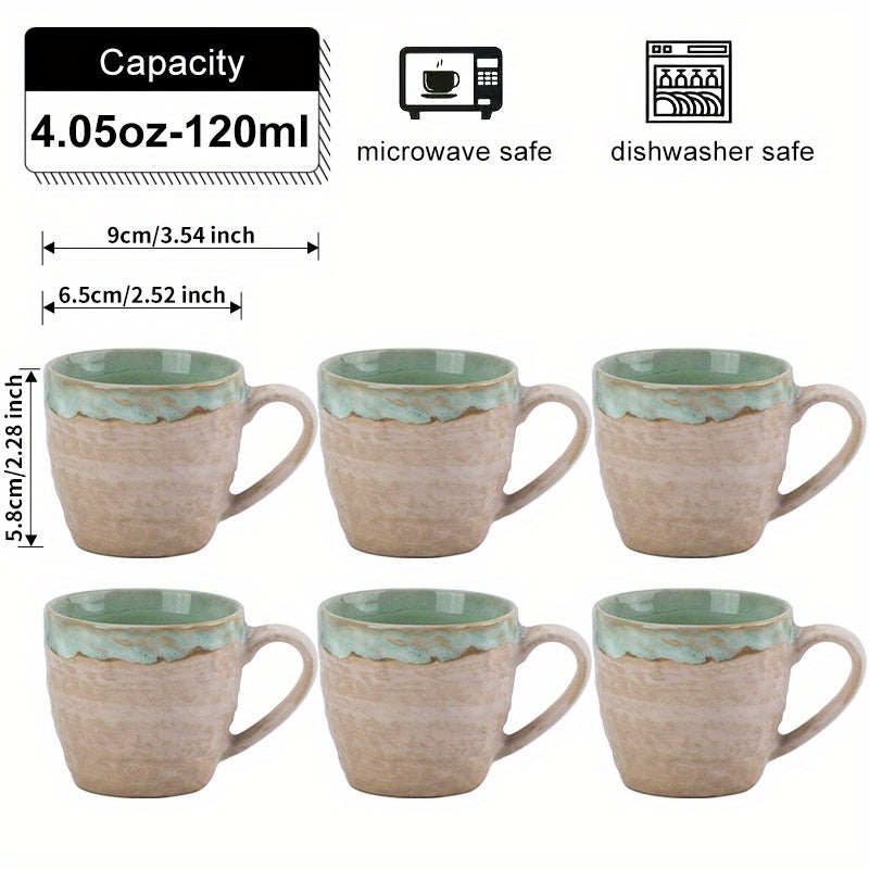 6pcs Small Capacity Ceramic Mug Set, Kiln-Fired Retro Craft Coffee and Tea Cups 4oz\u002F120ml