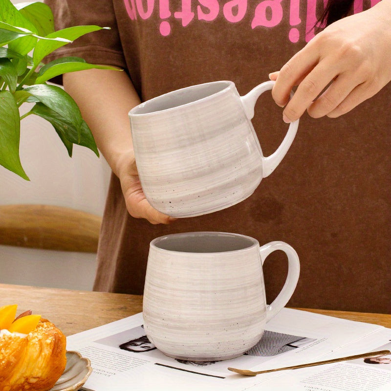 6pcs Hand-Painted Gray Ceramic Mug Sesame Dot Design Coffee Cup Milk Cup Water Cup Breakfast Oatmeal Cup, Holiday Gift 16.23oz\u002F380ml