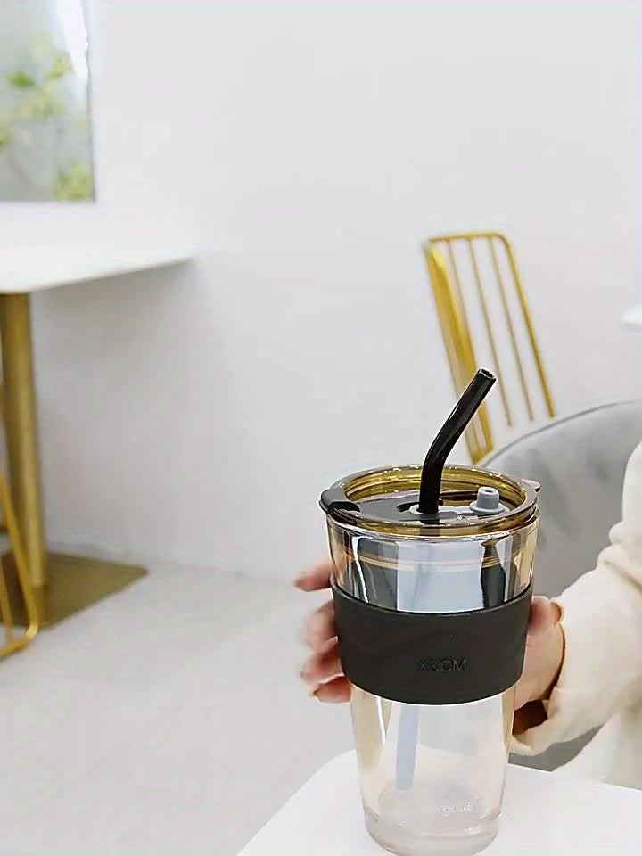 Ins Style Glass Cup with High Capacity and Straw, Perfect for Coffee and Milk Tea