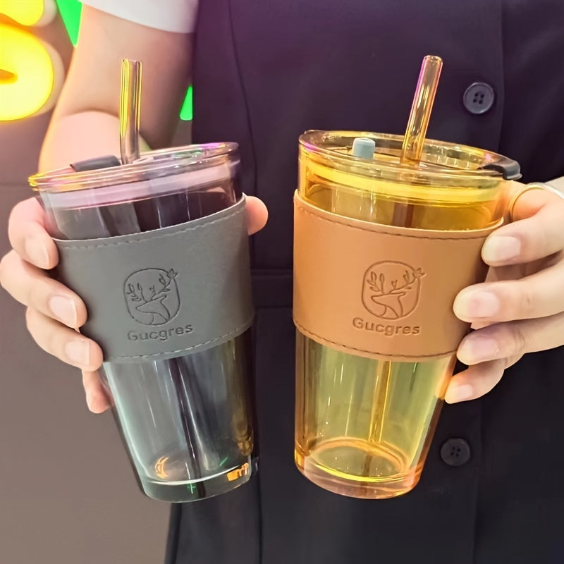 Ins Style Glass Cup with High Capacity and Straw, Perfect for Coffee and Milk Tea