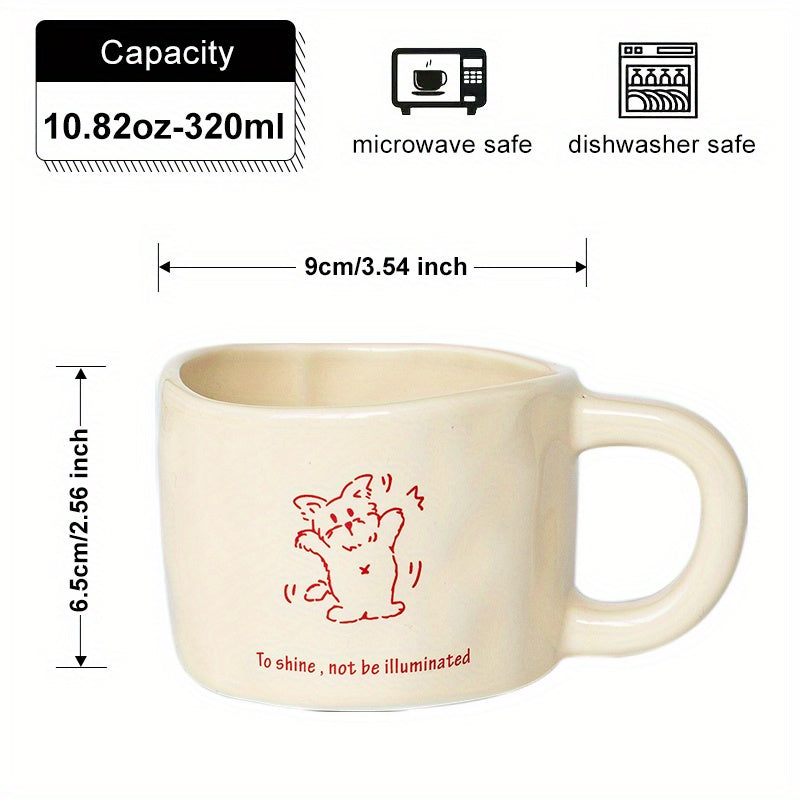 Handmade Ceramic Coffee Mug with Cute Animal Prints - 10.8oz, BPA-Free, Microwave Safe